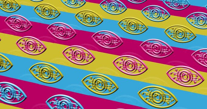 Digital eye security and privacy multiple 3d symbol looped and seamless object pattern animation