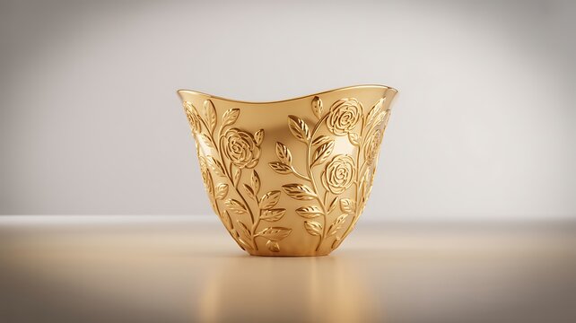 Golden decorative vase floral embossed pattern luxury metallic bowl antique home decor product photography