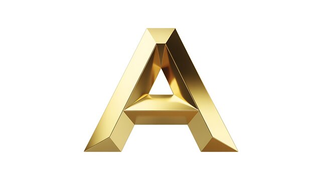 Gold 3D letter A isolated white background luxury metallic alphabet font typography glossy design element