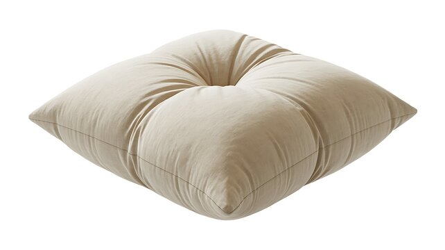 Beige tufted cushion isolated white background soft square pillow home decor interior furniture product photography