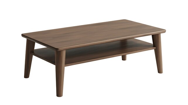 Brown wooden coffee table with lower shelf