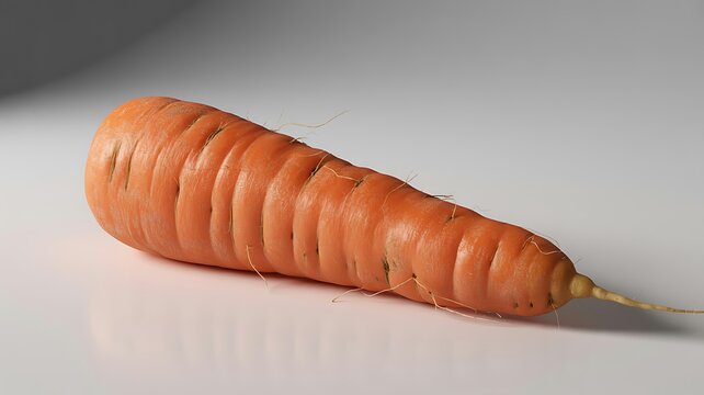 Large orange carrot with root hairs on white background
