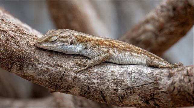 Lizard rests on a woody limb.