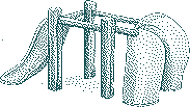 Wooden playground structure with slides against a textured background