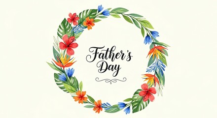 Obraz premium Festive father's day floral wreath with handwritten calligraphy