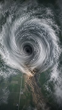 Aerial Top Down View of Active Tornado Vortex Over Plains for Weather Reporting