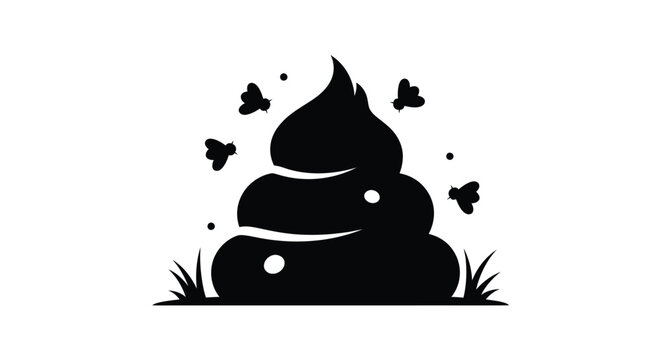 pile of poop with flies silhouette on transparent background