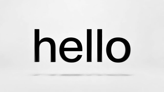 Black blurred floating hello text in minimal graphic style on soft white background, concept of communication and greeting