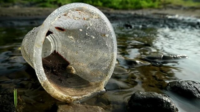 plastic cups that are thrown away carelessly in nature