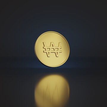 Coin with the won symbol on dark background. Korean currency. 3D illustration.