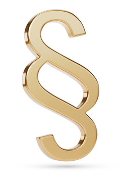 Three-dimensional golden law paragraph symbol isolated on white background. 3d illustration.