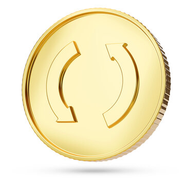 Golden coin with recycling symbol isolated on white background. 3d illustration.
