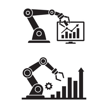Industrial robotic arm with production growth chart automation concept