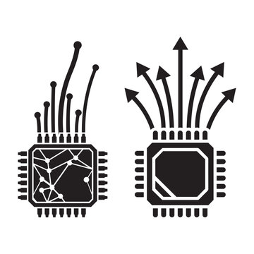 Microchip technology with data flow lines futuristic processor concept