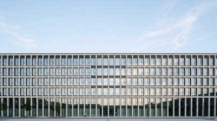 Wide Modern Office Building Glass Facade