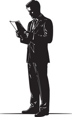 Naklejka premium Silhouette of businessman reading document with conveys a sense