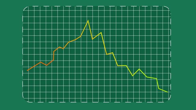 graph chart business progress up and down on a dark teal grid background chart line curve Business Success growth graph animation