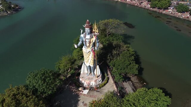 Aerial View of Lord Shiva staute at Haridwar. 4k footage 