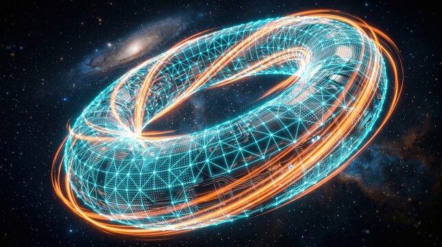 Cosmic Torus: An intricate, glowing torus against a breathtaking cosmic backdrop. A visual symphony of science, art, and the vast expanse of the cosmos.