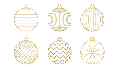Obraz premium Golden Christmas Ornaments, Gold Ornament Icons, Vector Holiday Decorations, 6 Ornaments Set