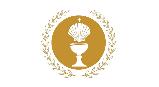 Eucharistic symbol, Christian crest, gold laurel wreath, sacred chalice vector