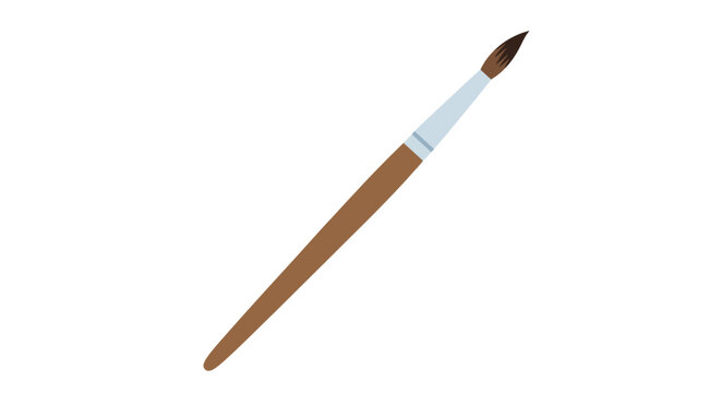 Paintbrush, artistic tool, vector illustration, brown handle, white ferrule
