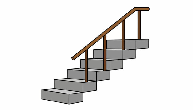 Staircase, Stairway, Steps, Railing, Vector Staircase Illustration, Gray Stairs, Brown Handrail