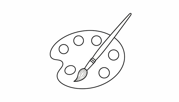 Painter palette, paintbrush, artistic tool, drawing equipment, black line art