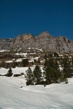 Soaso Cirque along the trail to the Cola de Caballo Waterfall in Ordesa y Monte Perdido National Park. Aragonese Pyrenees, Spain