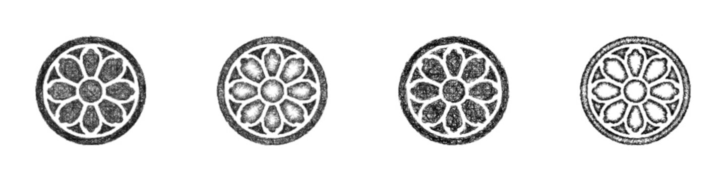 Sketch rose window icon design set