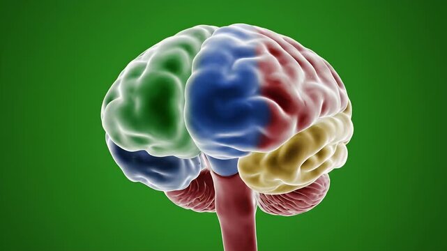 High Poly Render of Human Thalamus Anatomy Featuring Colored Regions on a Smooth Green Background