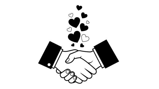 Business Partnership Handshake with Hearts Symbolizing Love and Trust