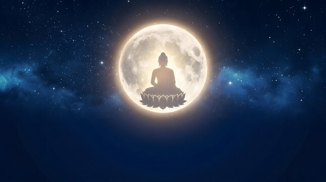 Happy Buddha Purnima, Vesak Day background with Meditating Buddha Statue