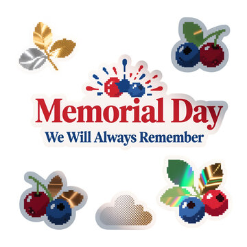 A pixel art Memorial Day graphic with patriotic symbols.