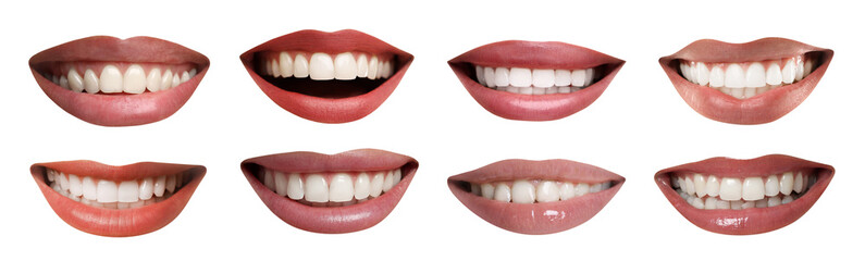 Obraz premium Dental care. Women with healthy teeth, collage of smiles on white background