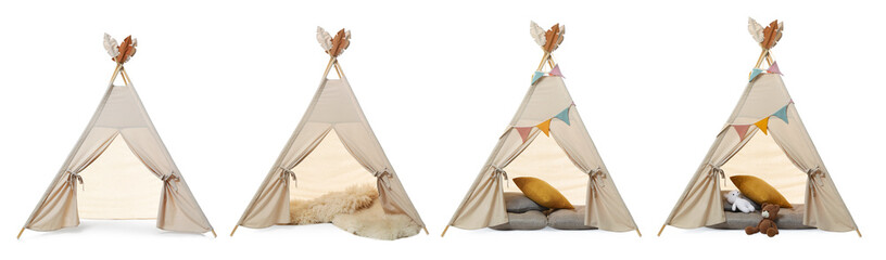 Cute wigwam for children isolated on white, set © New Africa