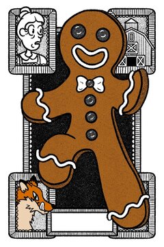 Gingerbread Man: Running Gingerbread Man Fairy Tale Illustration with Blank Nameplate