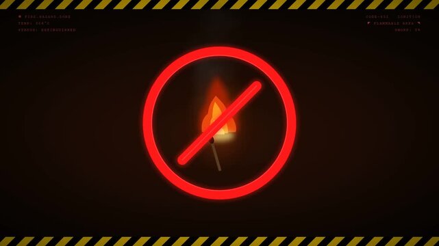 No fire prohibition sign with red warning symbol and candle flame icon on dark background