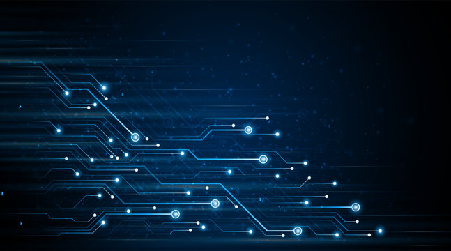 Blue glowing lines with light effect on dark background. High speed internet technology concept or fast wireless data transmission.