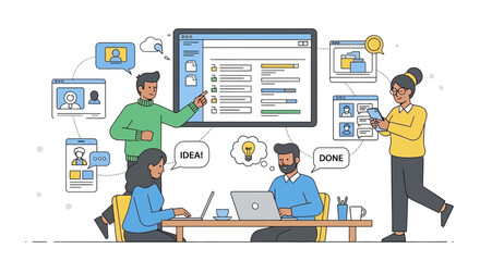 Naklejka premium Team Collaboration and Project Management in a Modern Digital Workspace
