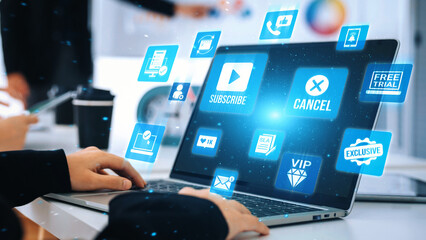 Concept of subscription services provides exclusive digital content. This model offers continuous...