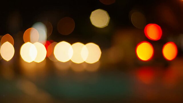 Abstract bokeh background with colorful city lights at night