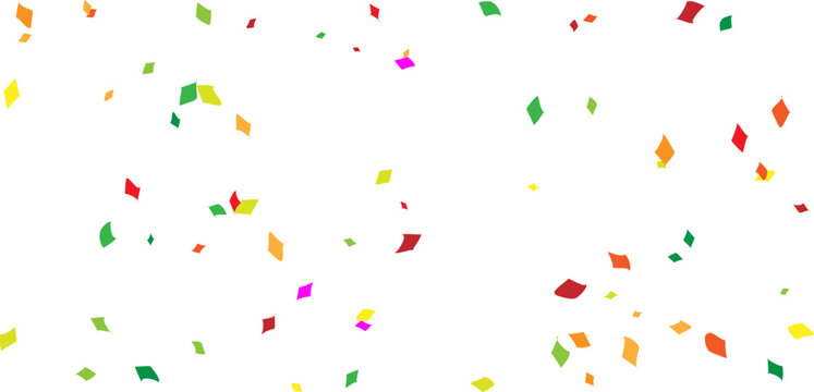 Bright multicolor confetti background, vibrant scattered paper pieces floating on white, festive abstract texture with lively colors, cheerful vector design for parties and celebrations