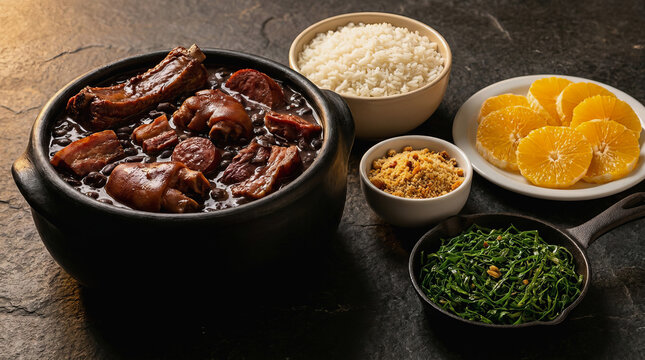 Traditional Chinese braised pork belly served with rice, pickled mustard greens, fried garlic, and orange slices in a rustic dark bowl setting.