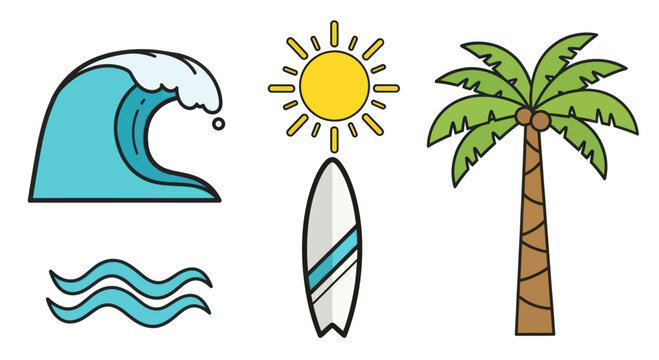 Tropical Vacation Icon Set Graphics.
