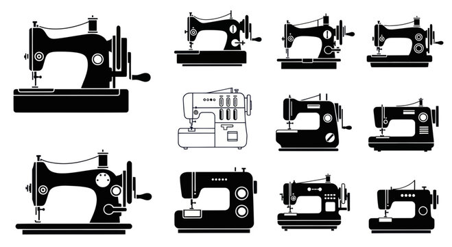Vintage and Modern Sewing Machine Icons Set