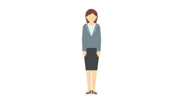 フラットイラストアニメーション：お辞儀をするスーツ女性
