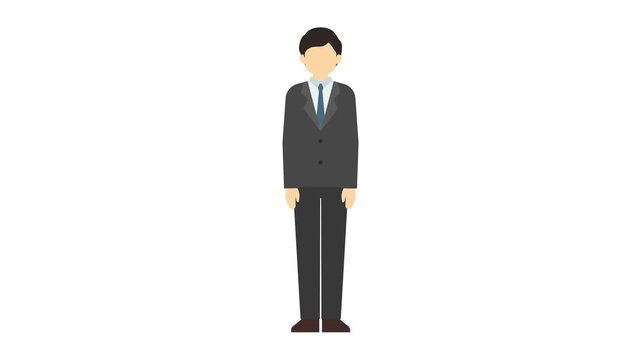 フラットイラストアニメーション：お辞儀をするスーツ男性