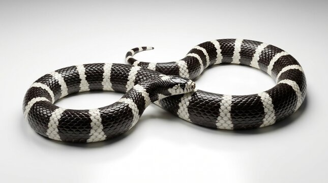 California kingsnake with bold banding and glossy scales in clean studio composition. Isolated on White background