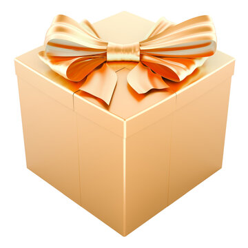 Golden gift box with shiny bow. 3D rendering